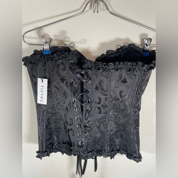 Tictoc Black Floral Satin Lace Up Corset - Picture 2 of 5